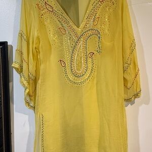 Yellow Embroidered Women's Top